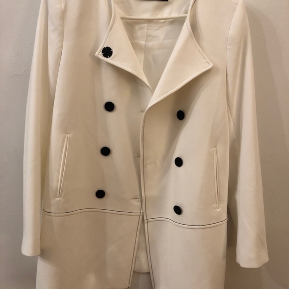 ZARA WHITE MEDIUM LENGHT LAPEL COAT WITH CONTRASTING STITCHING BUTTONS S… - Picture 7 of 7